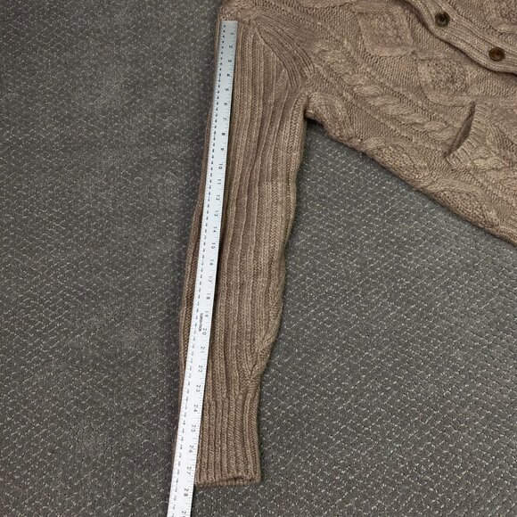 LL Bean Cardigan Sweater Mens Large Brown Heavy Wool Cable Knit Fisherman Chunky - Picture 11 of 12